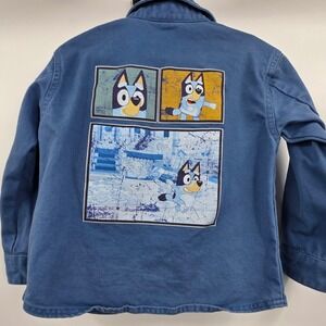 BLUEY SHIRT JACKET SNAP BUTTON TODDLER SIZE 4T BLUE GRAPHIC DISNEY JR CANVAS